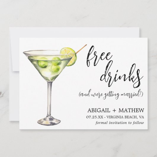 Grappige klassieke Martini-cocktail foto bruiloft Save The Date (Voorkant)