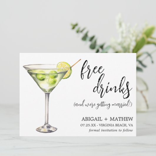 Grappige klassieke Martini-cocktailfoto bruiloft Save The Date (Staand voorkant)