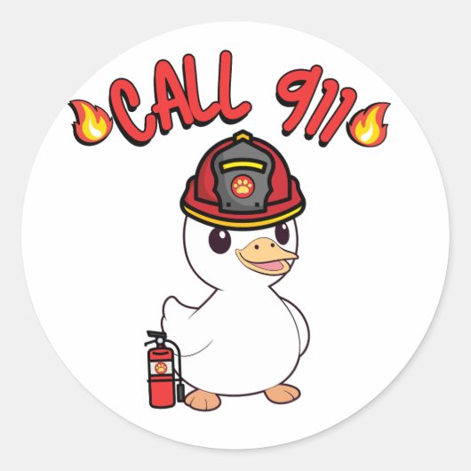 Grappige kleine eend is een brandweerman ronde sticker (Voorkant)