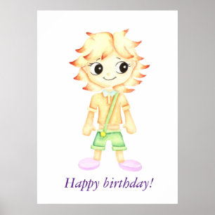 Grappige kleine gember jongen poster