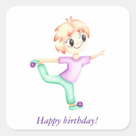 Grappige kleine gember jongen sportman vierkante sticker