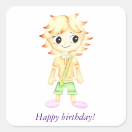 Grappige kleine gember jongen vierkante sticker