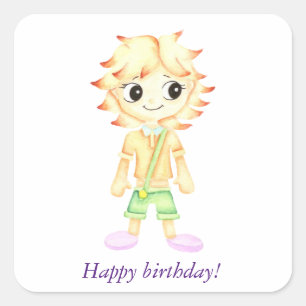 Grappige kleine gember jongen vierkante sticker