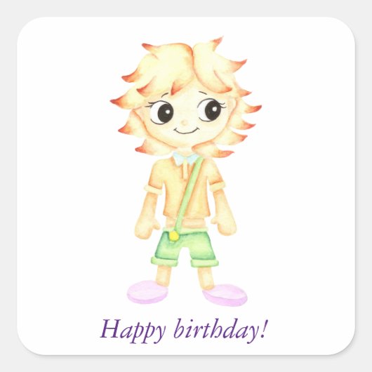 Grappige kleine gember jongen vierkante sticker (Voorkant)