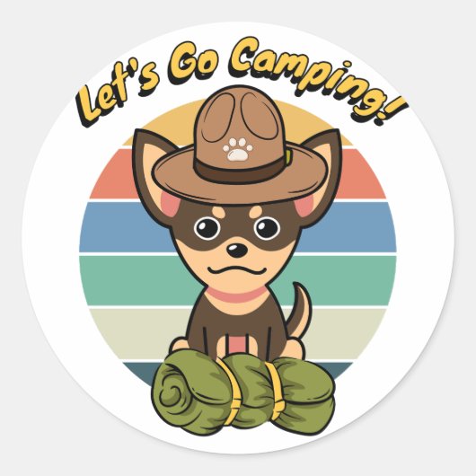 Grappige kleine hond wil gaan kamperen ronde sticker (Voorkant)