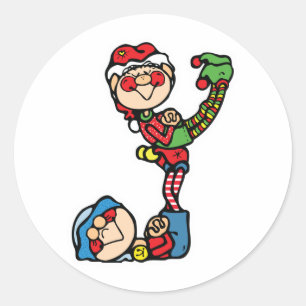 Grappige kleine kerst elven ronde sticker