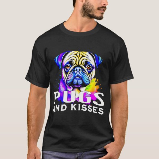 Grappige Kleine Pug en Wijn T-shirt (Voorkant)