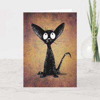 Grappige kleine zwarte oosterse kat kunst kaart