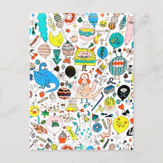 Grappige Kleurrijke Alien Monsters Feestje  Briefkaart (Voorkant)