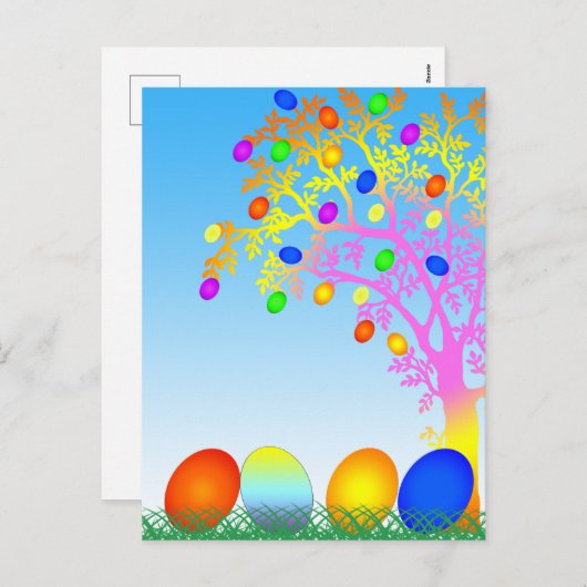 Grappige kleurrijke eieren met gras Happy Pasen Feestdagenkaart (Voorkant / Achterkant)