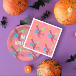 Grappige kleurrijke geesten in roze, Halloween fee Servet