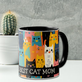 Grappige kleurrijke gezichten 's werelds beste kat mok