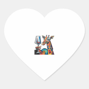 Grappige kleurrijke Giraffe Drink rode wijn kubism Hart Sticker