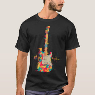 Grappige Kleurrijke Gitaar Hartslag Tie Dye Muziek T-shirt