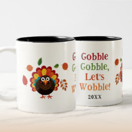 Grappige Kleurrijke Gobble Turkije Vogel Thanksgiv Tweekleurige Koffiemok