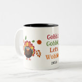 Grappige Kleurrijke Gobble Turkije Vogel Thanksgiv Tweekleurige Koffiemok (Voorkant links)