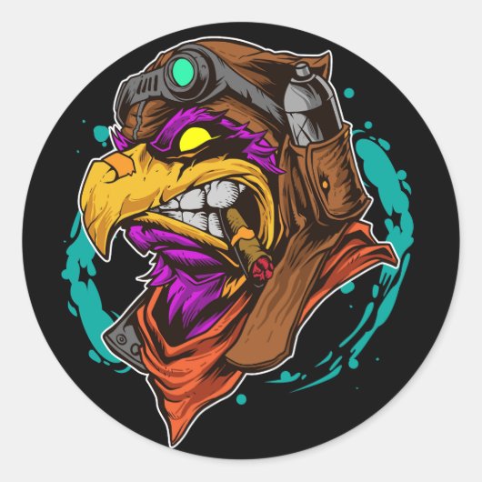 Grappige kleurrijke hagedis met zonnebril, graffit ronde sticker (Voorkant)