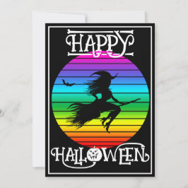 GRAPPIGE KLEURRIJKE HELSE HEEKS OP BEZEM HALLOWEEN KAART
