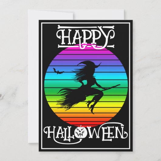 GRAPPIGE KLEURRIJKE HELSEHEKS OP BEZEM HALLOWEEN F KAART (Voorkant)