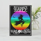 GRAPPIGE KLEURRIJKE HELSEHEKS OP BEZEM HALLOWEEN F KAART (Staand voorkant)