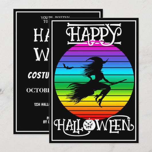 GRAPPIGE KLEURRIJKE HELSEHEKS OP BEZEM HALLOWEEN F KAART (Voorkant / Achterkant)