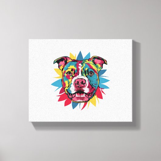 Grappige kleurrijke hond pitbull canvas afdruk (Voorkant)