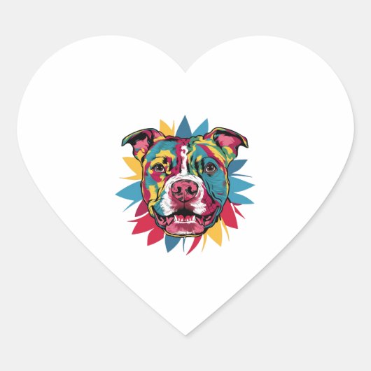 Grappige kleurrijke hond pitbull hart sticker (Voorkant)