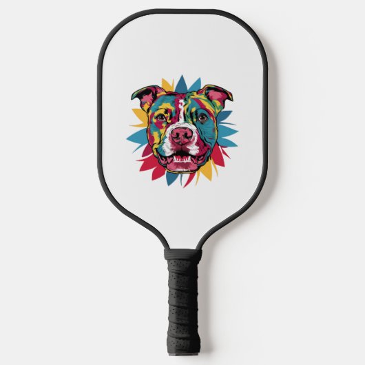 Grappige kleurrijke hond pitbull pickleball paddle (Voorkant)