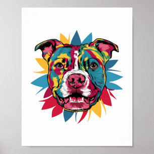 Grappige kleurrijke hond pitbull poster