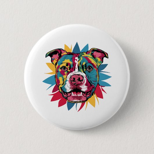 Grappige kleurrijke hond pitbull ronde button 5,7 cm (Voorkant)