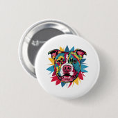 Grappige kleurrijke hond pitbull ronde button 5,7 cm (Voorkant /achterkant)