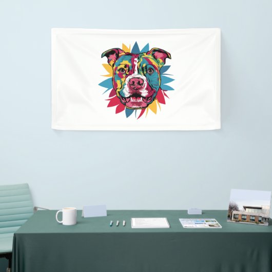 Grappige kleurrijke hond pitbull spandoek (Beurs)