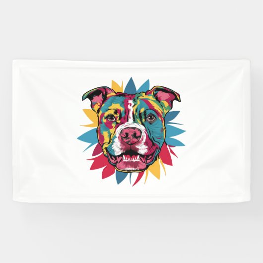 Grappige kleurrijke hond pitbull spandoek (Horizontaal)