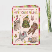 Grappige kleurrijke hoop dat je Feline Cat Christm Feestdagen Kaart (Voorkant)