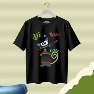 Grappige kleurrijke kat t-shirt