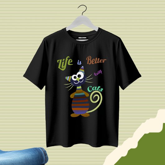 Grappige kleurrijke kat t-shirt