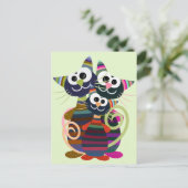 Grappige kleurrijke katten briefkaart (Staand voorkant)