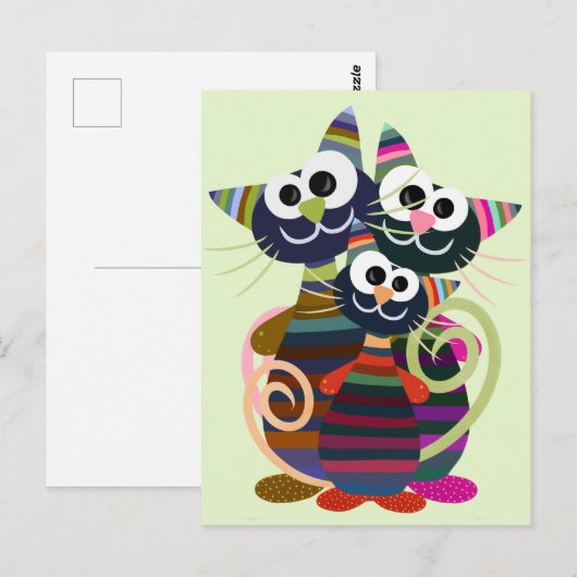 Grappige kleurrijke katten briefkaart (Voorkant / Achterkant)