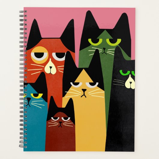 Grappige Kleurrijke Katten Liefhebbers Roze Wekeli Planner (Voorkant)