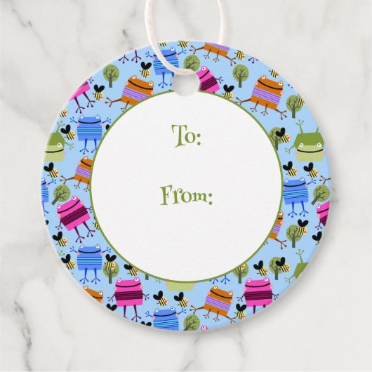 Grappige Kleurrijke Kikkers en Hommels Bedankjes Labels (Voorkant)