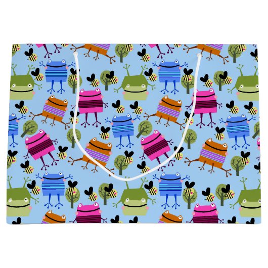 Grappige Kleurrijke Kikkers en Hommels Groot Cadeauzakje (Voorkant)