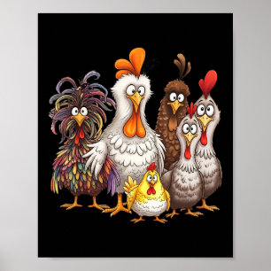 Grappige Kleurrijke Kippenfamilie Thanksgiving Car Poster