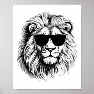Grappige kleurrijke leeuw in zonnebrillen voor Lio Poster
