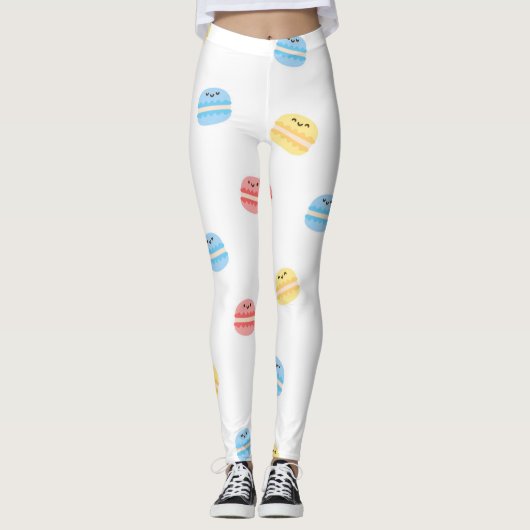 Grappige Kleurrijke Macarons Franse Gebak Leggings (Voorkant)
