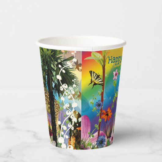 Grappige Kleurrijke Regenboog Dieren & Planten Ver Papieren Bekers (Rechts)