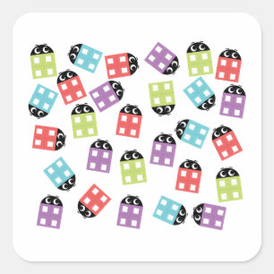 Grappige kleurrijke schattige bakstenen vierkante sticker
