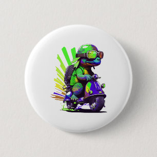 Grappige kleurrijke schildpad op een scooter kopie ronde button 5,7 cm