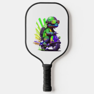 Grappige kleurrijke schildpad op een scooter pickleball paddle