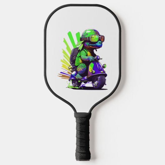 Grappige kleurrijke schildpad op een scooter pickleball paddle (Voorkant)