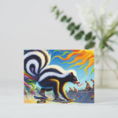 Grappige Kleurrijke Skunk Skateboarden Lange Tong Briefkaart (Staand voorkant)